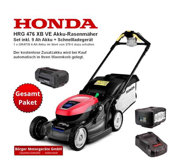 Honda HRX 476 XB VE Rasenmäher Set + GRATIS 9 Ah Akku