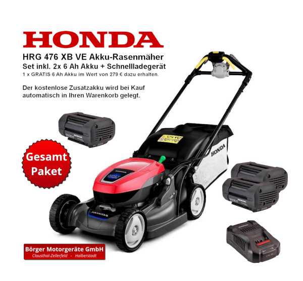 Honda HRX 476 XB VE Rasenmäher Set + GRATIS 6 Ah Akku